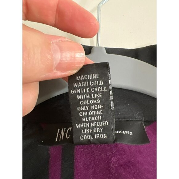 INC Full Button Dress Matching Belt Tie L Polyester Spandex Stretch w Collar pur - Picture 9 of 9